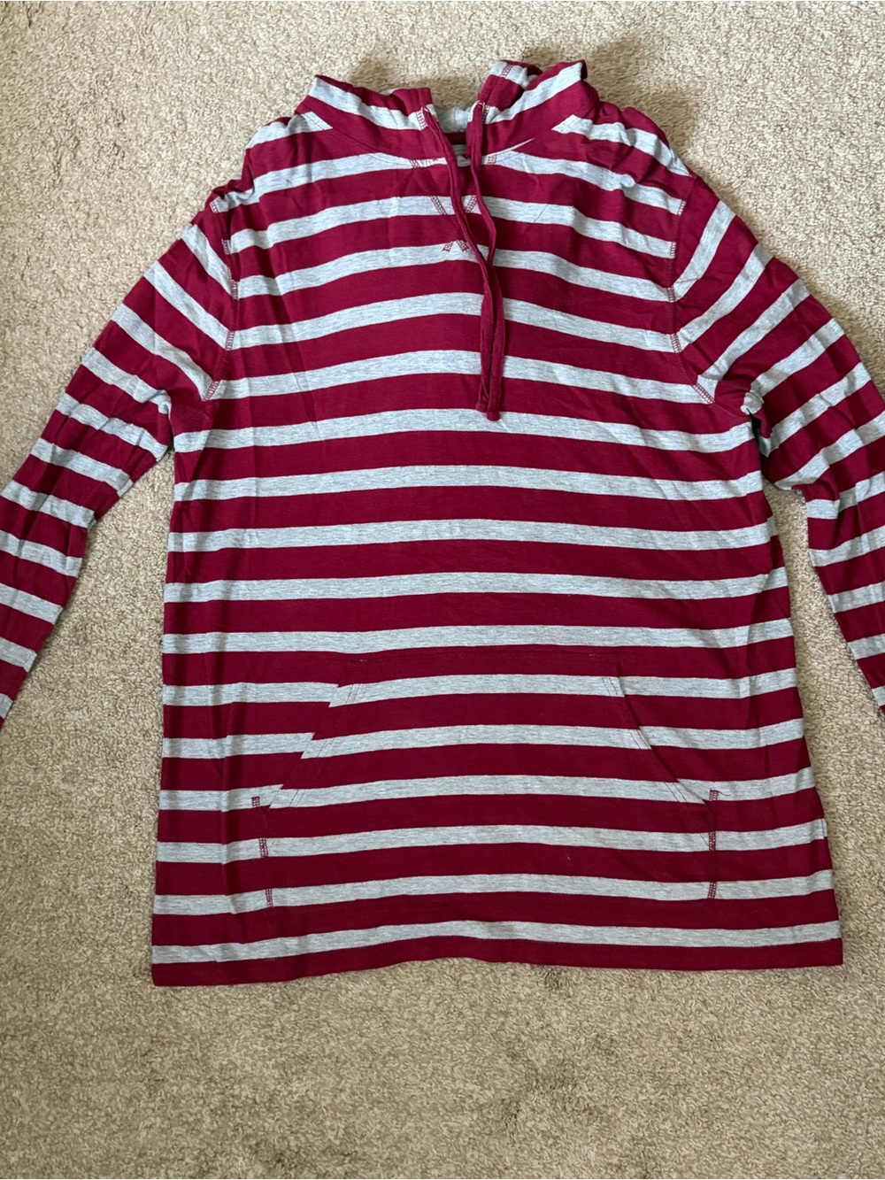 urban pipeline Maroon and Light Gray Striped Hooded Long-Sleeve Pullover
